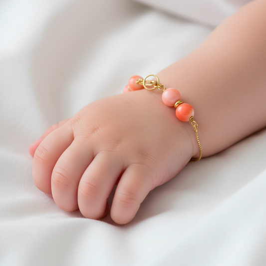 Pulsera de bebé en oro 18k con corales naturales