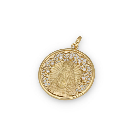 Medalla Virgen de la Soledad en Plata Bañada en Oro 18K con Circonitas 22mm
