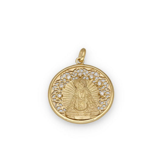 Medalla Virgen de la Soledad en Plata Bañada en Oro 18K con Circonitas 22mm