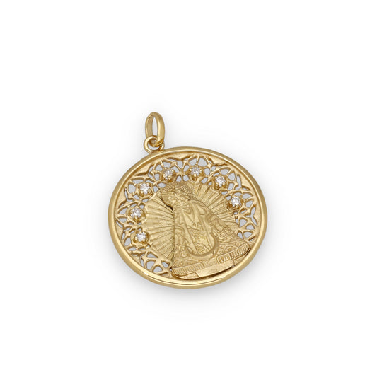 Medalla Virgen de la Soledad en Plata Bañada en Oro 18K con Circonitas 22mm