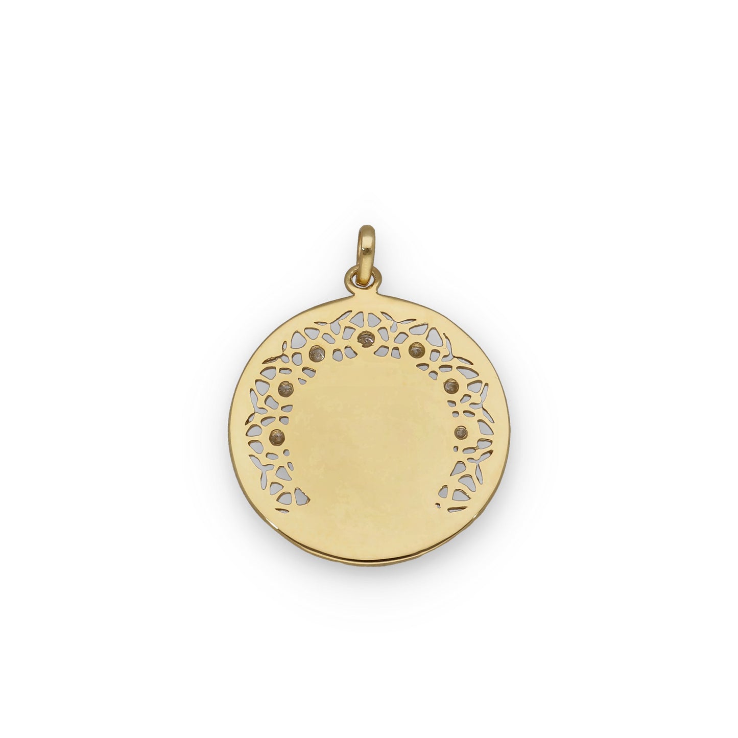 Medalla Virgen de la Soledad en Plata Bañada en Oro 18K con Circonitas 22mm
