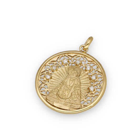 Medalla Virgen de la Soledad en Plata Bañada en Oro 18K con Circonitas 30mm