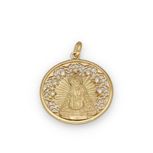 Medalla Virgen de la Soledad en Plata Bañada en Oro 18K con Circonitas 30mm