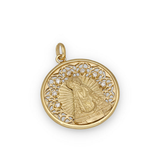 Medalla Virgen de la Soledad en Plata Bañada en Oro 18K con Circonitas 30mm