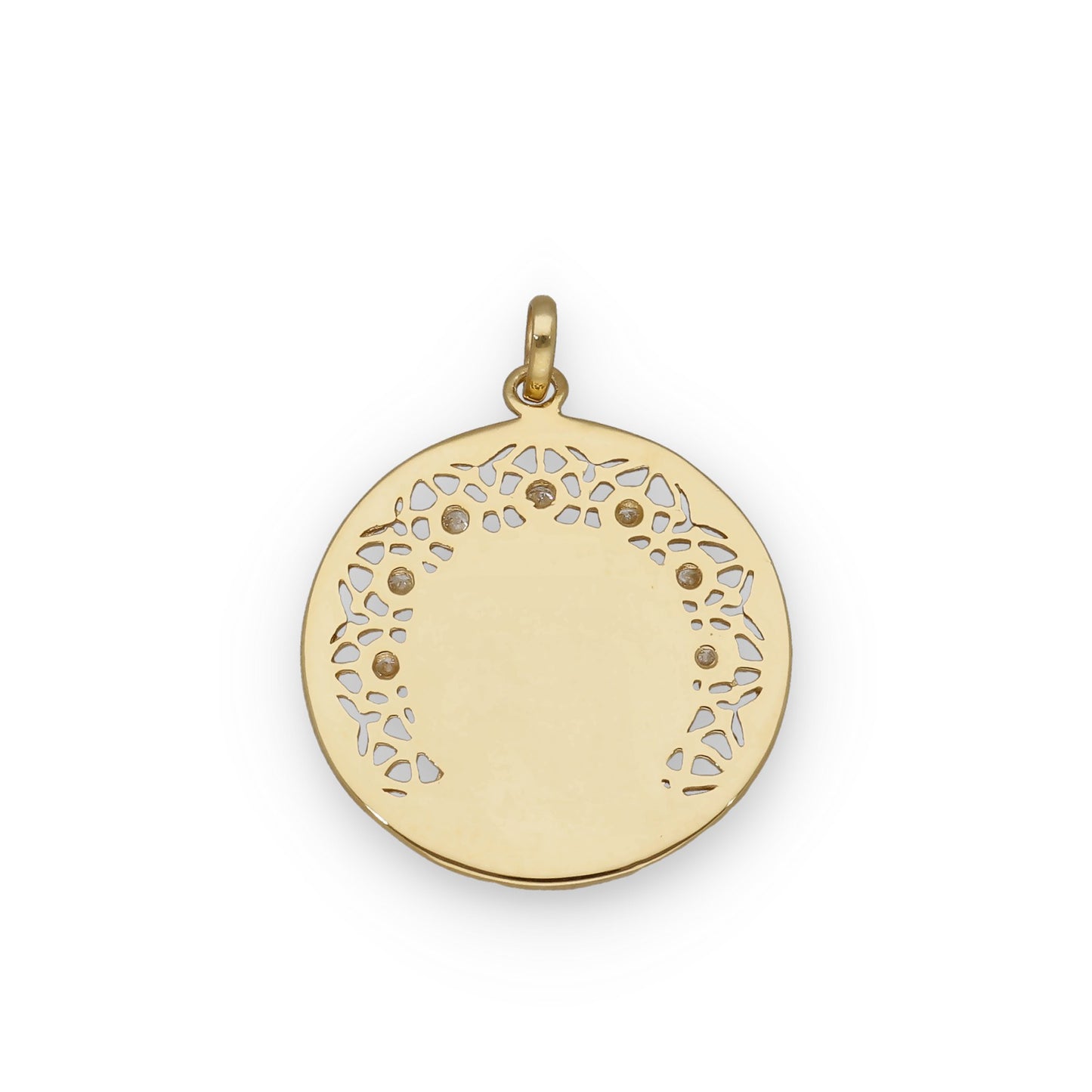 Medalla Virgen de la Soledad en Plata Bañada en Oro 18K con Circonitas 30mm