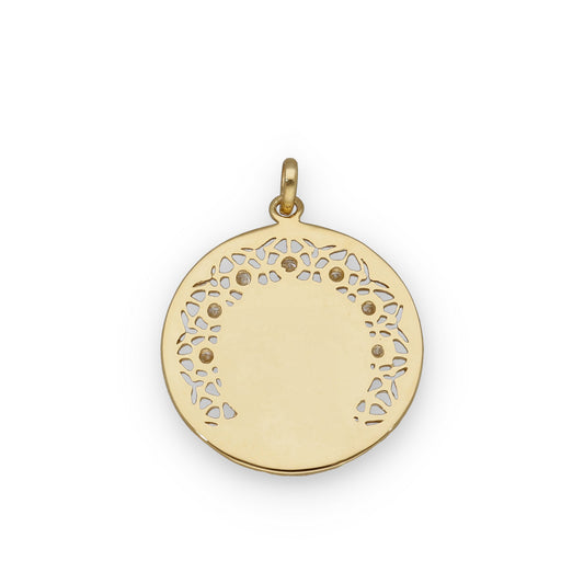 Medalla Virgen de la Soledad en Plata Bañada en Oro 18K con Circonitas 30mm
