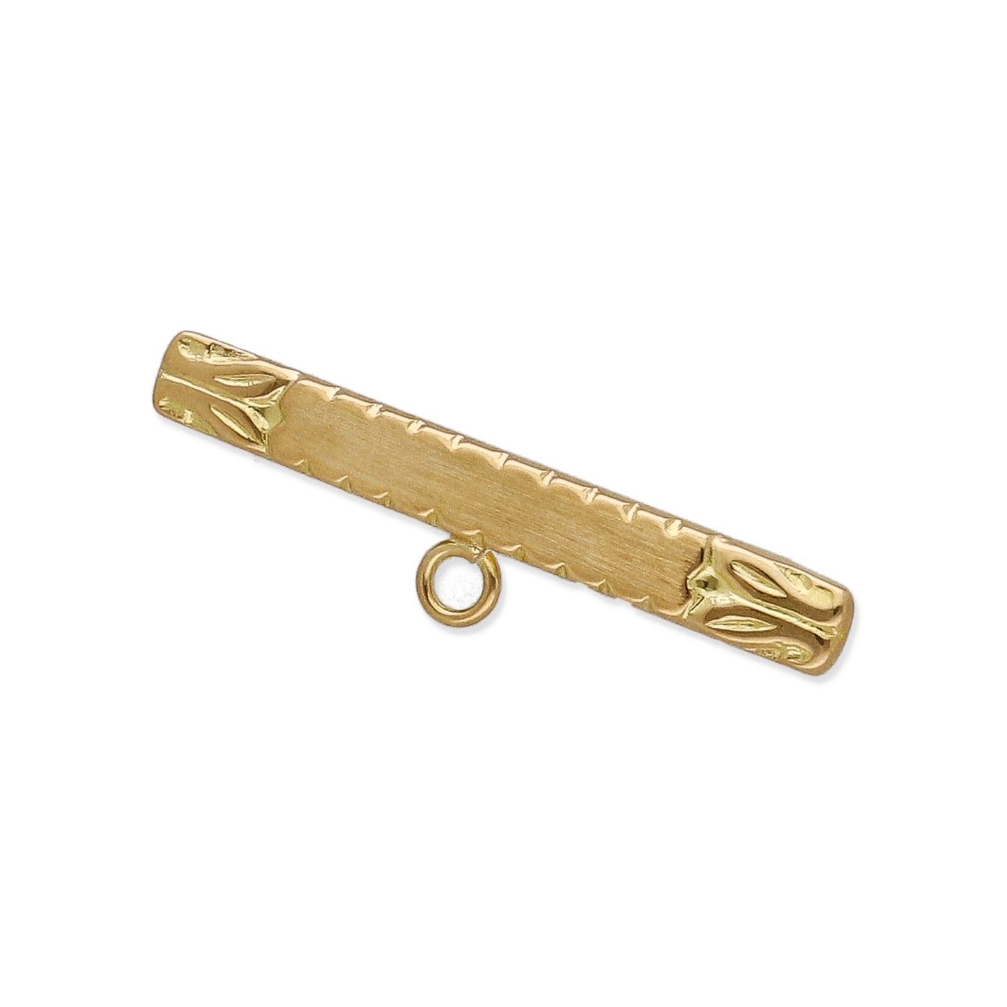 Imperdible Bebé de Barra Mate con Bordes Ornamentados en Oro Amarillo 18K
