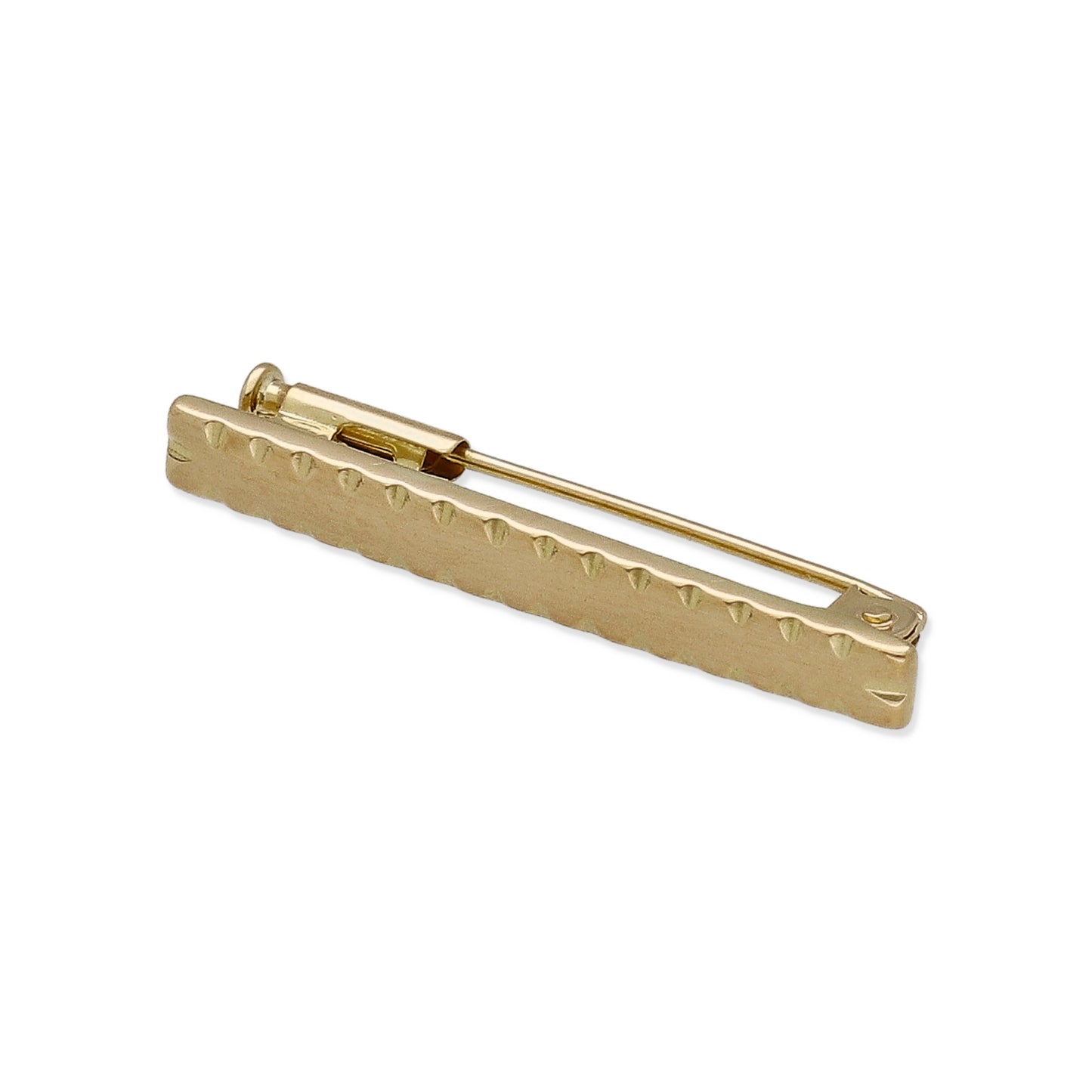 Imperdible Bebé de Barra Mate con Bordes Decorados en Oro Amarillo 18K