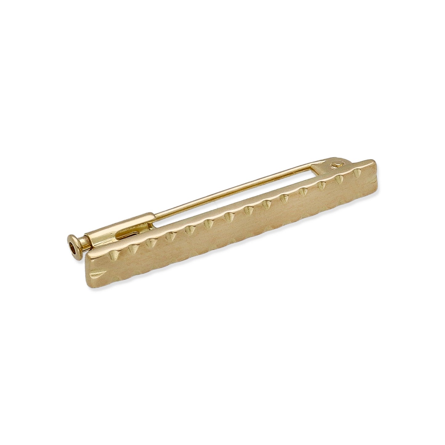 Imperdible Bebé de Barra Mate con Bordes Decorados en Oro Amarillo 18K