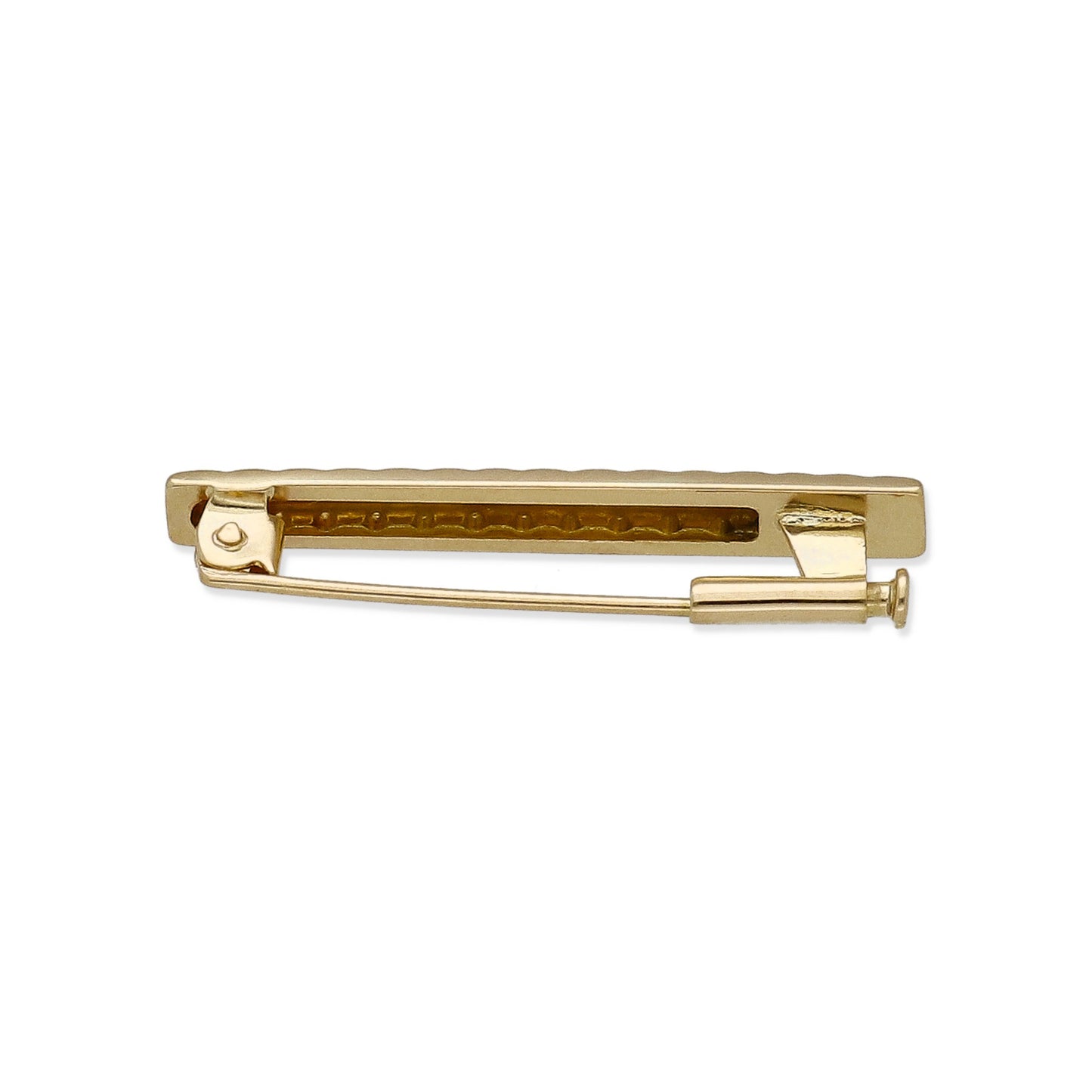 Imperdible Bebé de Barra Mate con Bordes Decorados en Oro Amarillo 18K