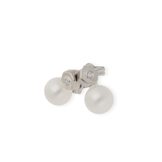 Pendientes de Oro hexagonal con Diamante y Perlas