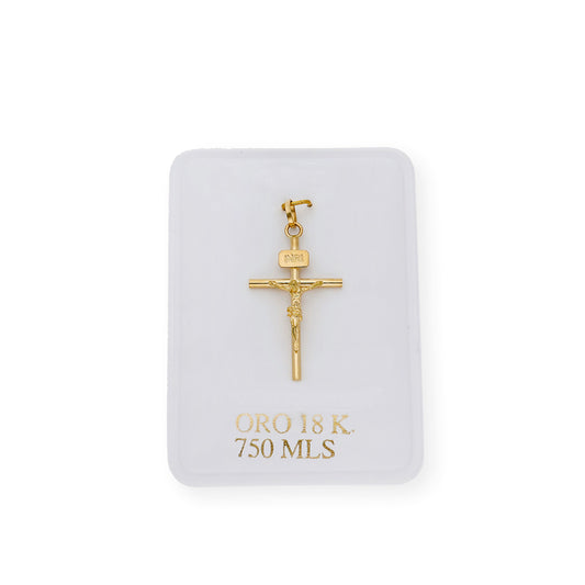 Colgante Pequeña Cruz Tubo con Cristo en Oro 18K