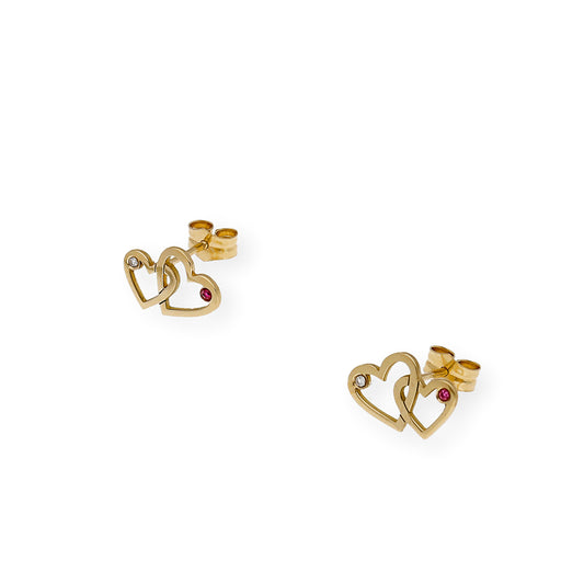 Pendientes I LOVE con Diamante y Rubí en Oro 18k