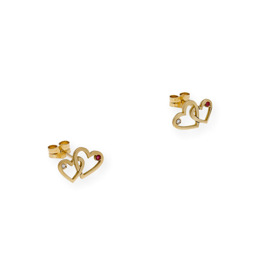Pendientes I LOVE con Diamante y Rubí en Oro 18k