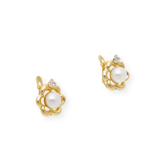 Pendientes margarita de Perlas y circonitas Oro 18k