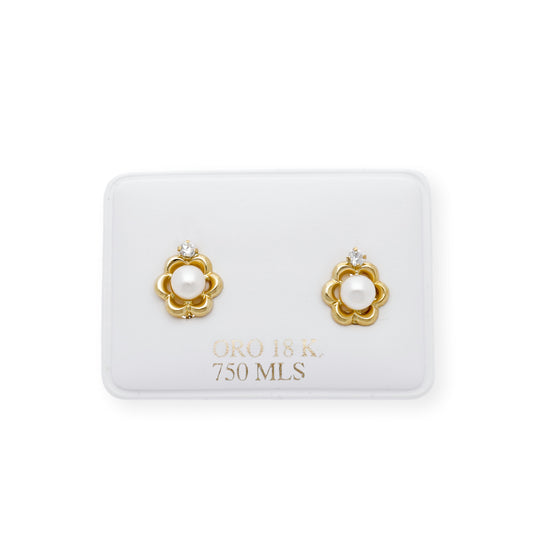 Pendientes margarita de Perlas y circonitas Oro 18k