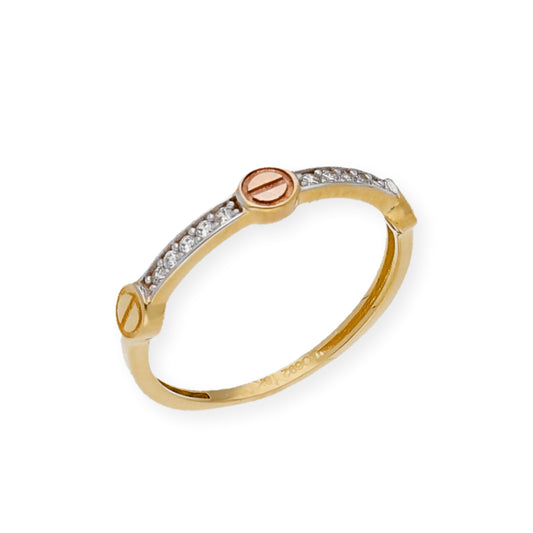 Anillo Tornillo en Oro 18k y Circonitas