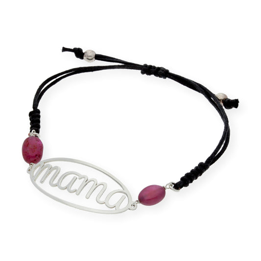 Pulsera Macramé en Plata de Ley con Rubíes