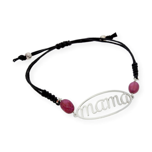 Pulsera Macramé en Plata de Ley con Rubíes