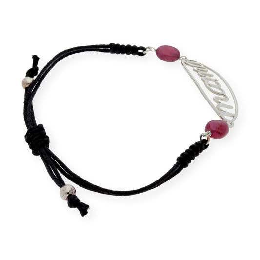 Pulsera Macramé en Plata de Ley con Rubíes