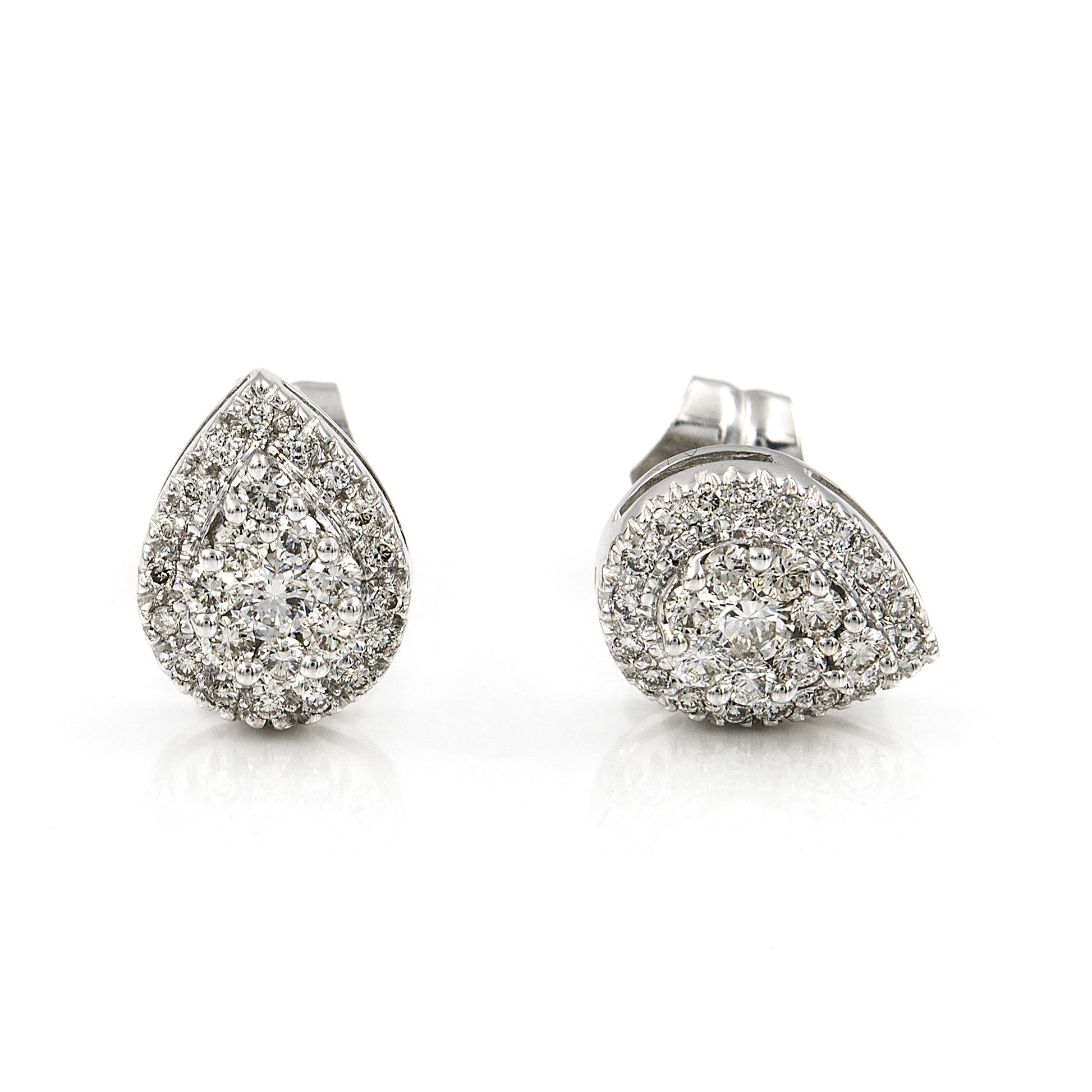 Pendientes de Oro Blanco 18 k y Diamantes Diseño de Lagrima