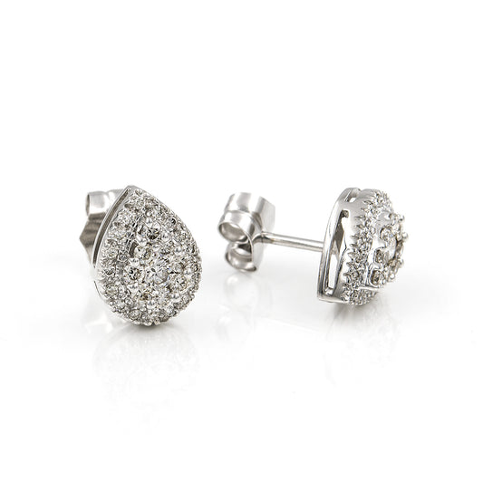 Pendientes de Oro Blanco 18 k y Diamantes Diseño de Lagrima