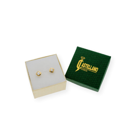 Pendientes cuadrado con perlas y circonitas oro 18k