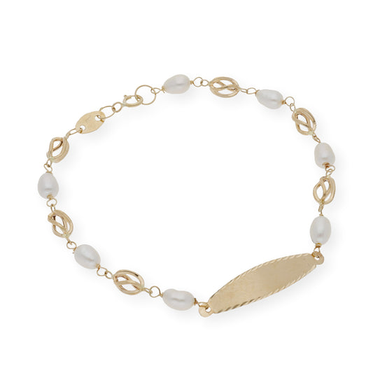 Pulsera de Jaula Estilo Esclava de Oro de Ley y Perlas