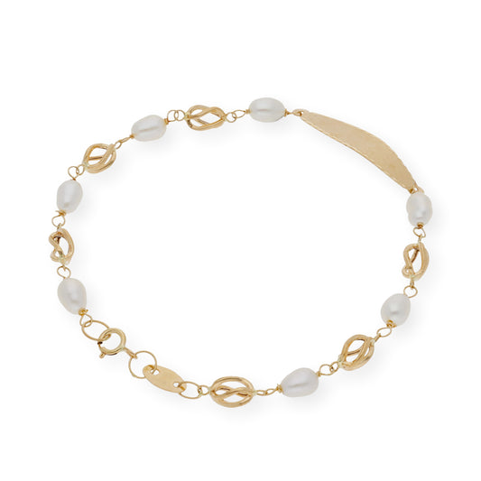 Pulsera de Jaula Estilo Esclava de Oro de Ley y Perlas