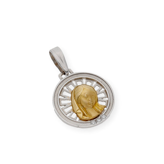 Medalla Virgen Niña Primera Comunión Bicolor de Oro 18K