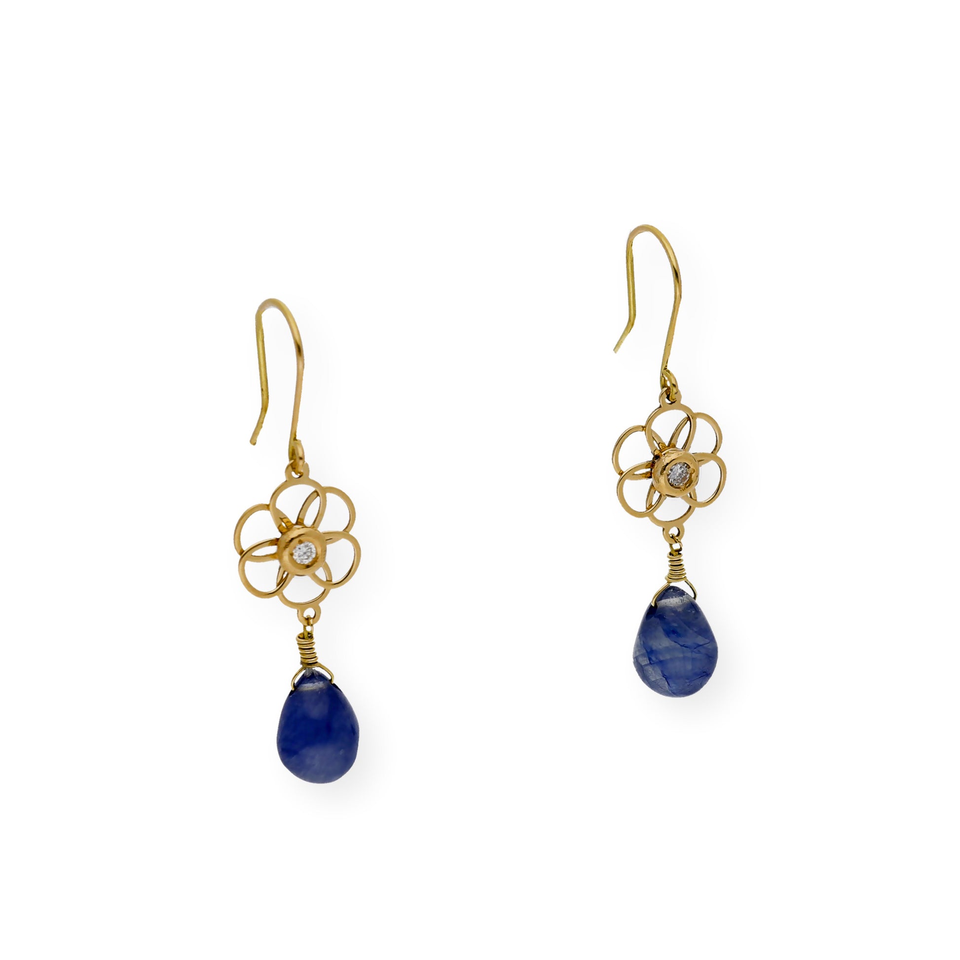 Pendientes Flor con Diamantes y Zafiros en Oro de Ley 18K