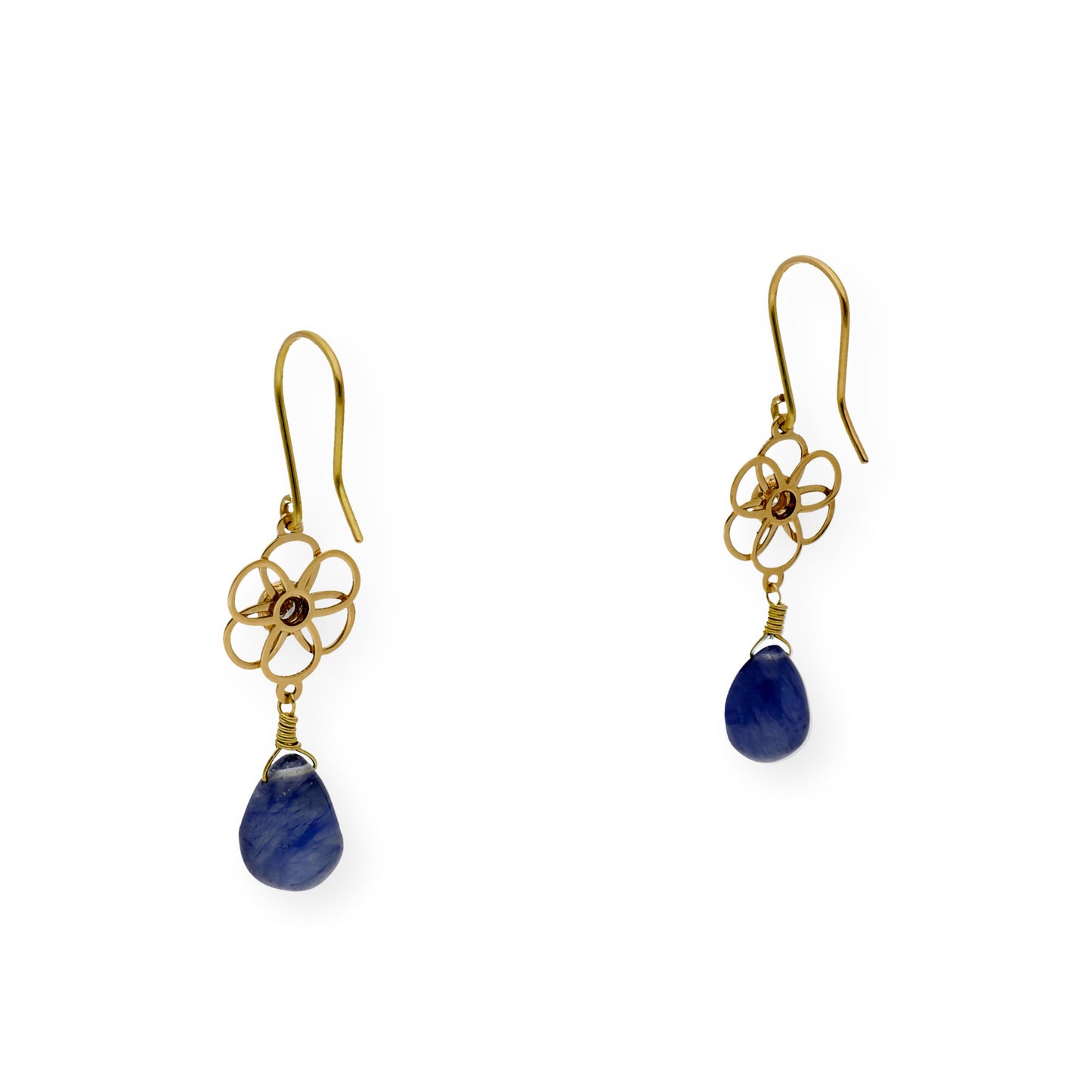 Pendientes Flor con Diamantes y Zafiros en Oro de Ley 18K