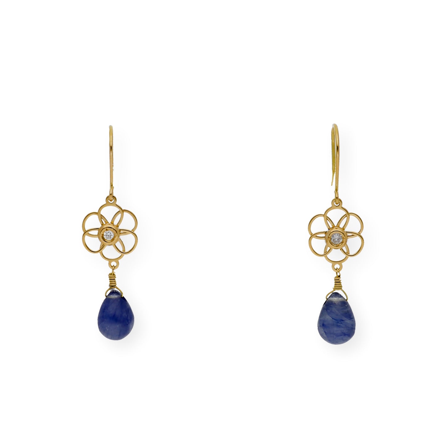 Pendientes Flor con Diamantes y Zafiros en Oro de Ley 18K