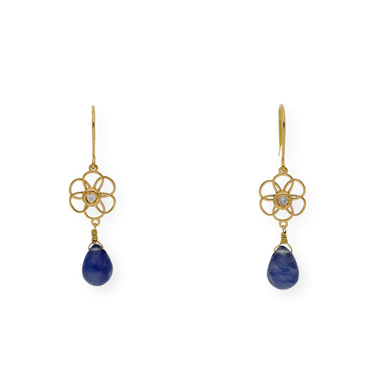 Pendientes Flor con Diamantes y Zafiros en Oro de Ley 18K