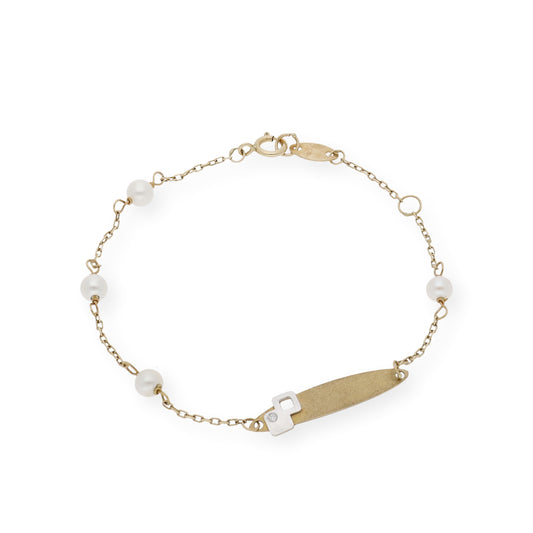 Esclava para Bebé en Oro con Perlas Cultivadas y Diamante