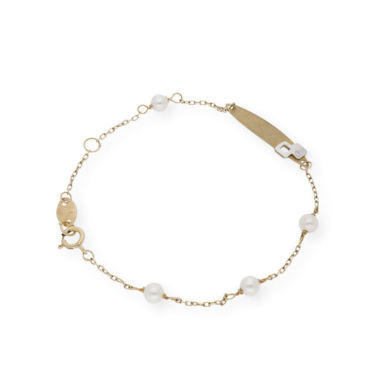 Esclava para Bebé en Oro con Perlas Cultivadas y Diamante