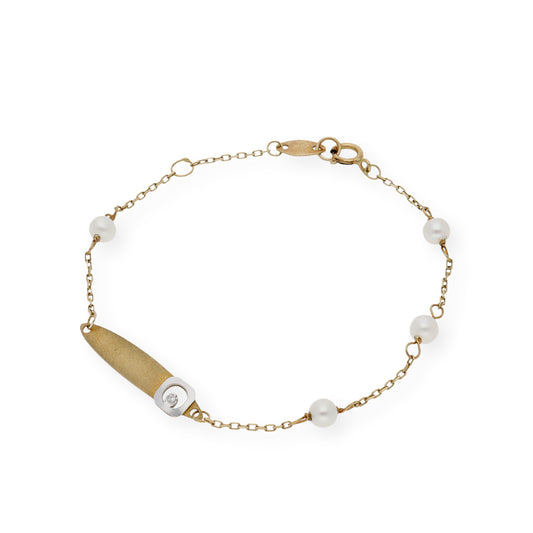 Esclava para Bebé con Perlas y Diamante en Oro 18k