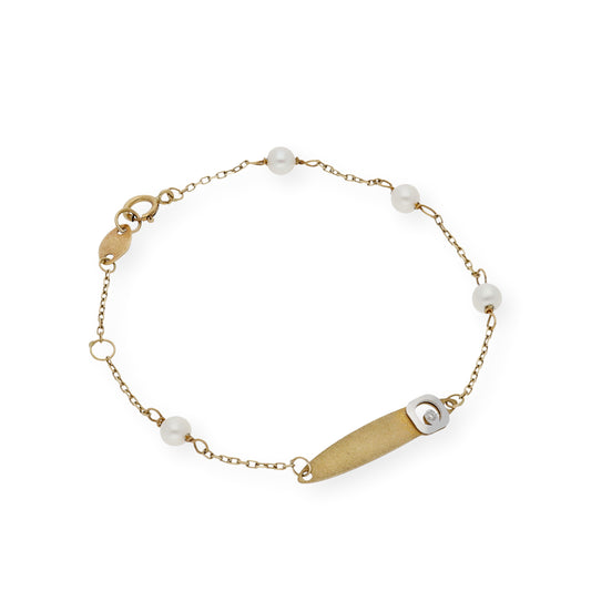 Esclava para Bebé con Perlas y Diamante en Oro 18k