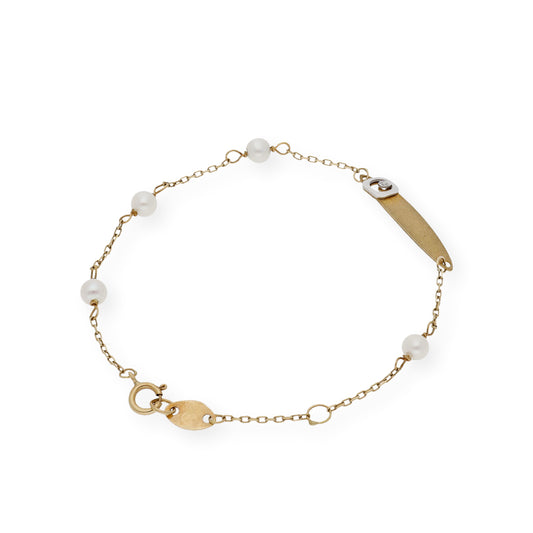 Esclava para Bebé con Perlas y Diamante en Oro 18k