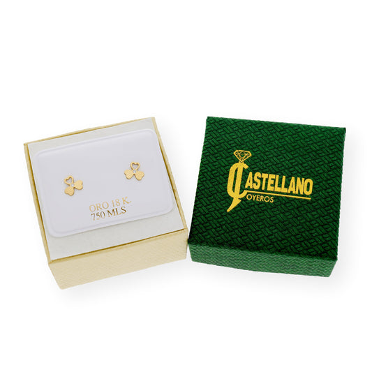 Pendientes Trébol Diseño Minimalista en Oro 18k
