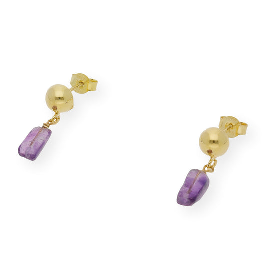 Pendientes en plata de Ley 925 y baño de Oro 18 kt con Amatistas