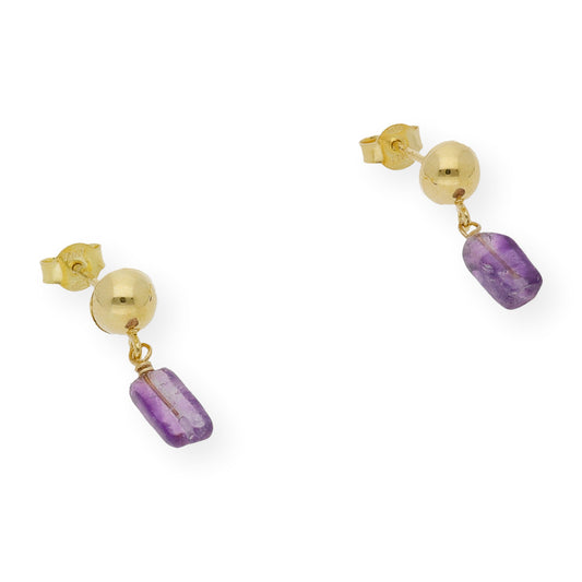 Pendientes en plata de Ley 925 y baño de Oro 18 kt con Amatistas