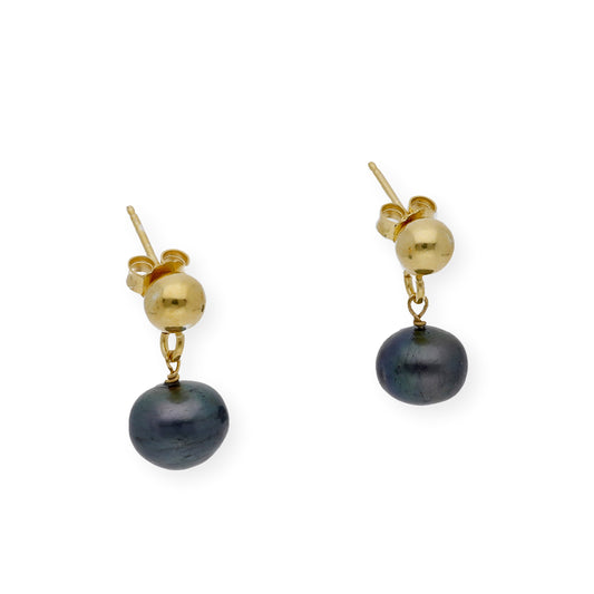 Pendientes en plata de Ley 925 y baño de Oro 18 kt con perlas de agua dulce grises