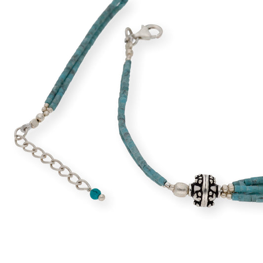 Collar Jára Étnico Tibetano plata de Ley 925 con Turquesas y Corales