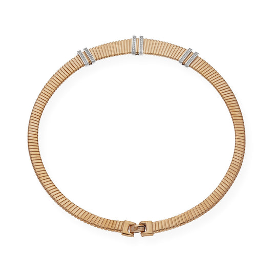 Collar Tubo de Gas en Plata 925 con Baño de Oro Rosa 18k y Circonitas