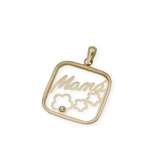 Colgante Mamá en Oro 18k y Circonitas con Diseño de Nubes