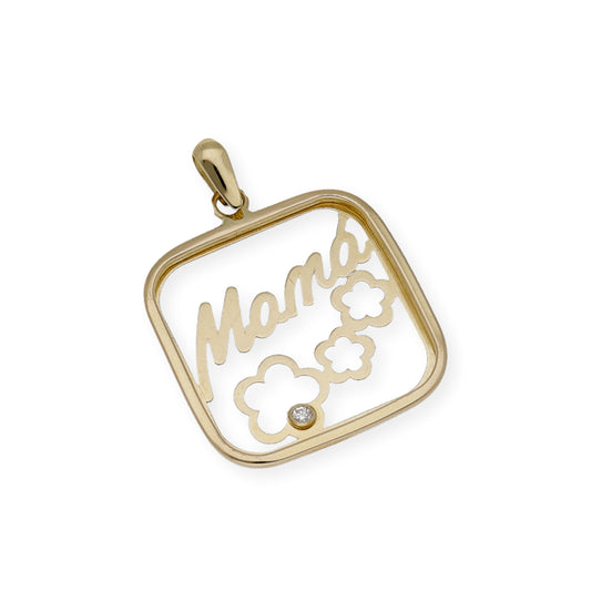 Colgante Mamá en Oro 18k y Circonitas con Diseño de Nubes