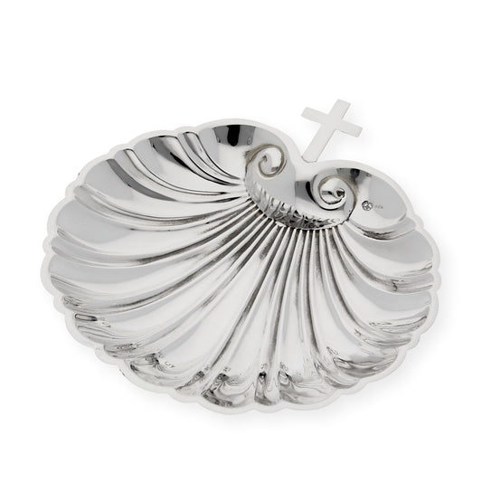 Concha de Bautismo de Plata de Ley 925 Tamaño Grande con Diseño de Cruz