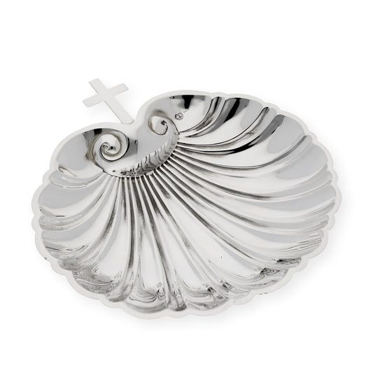 Concha de Bautismo de Plata de Ley 925 Tamaño Grande con Diseño de Cruz
