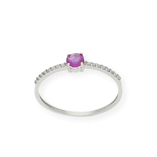 Anillo de Oro Blanco y Diamantes con Rubíes